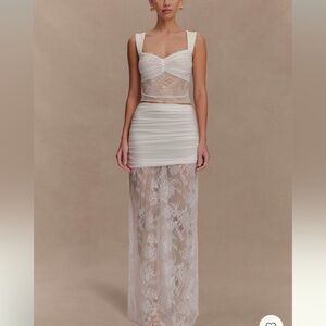 MESHKI Guinevere Lace And Mesh Maxi Skirt + Top Skirt Set
